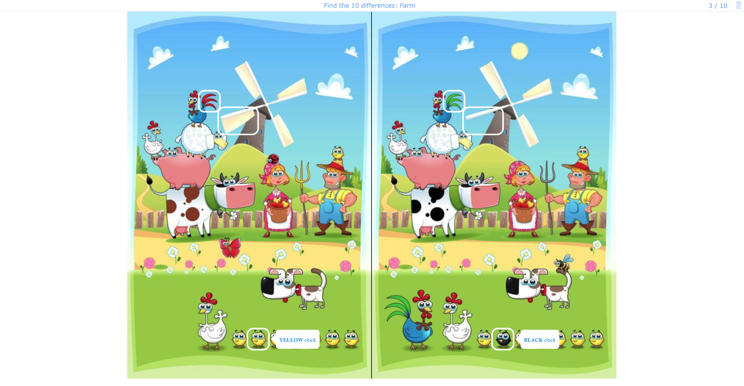 Farm animals spot the difference game