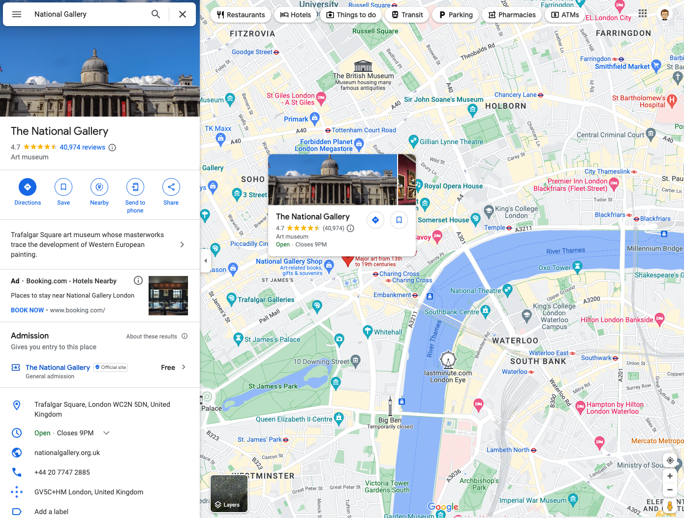 National Gallery Google Maps