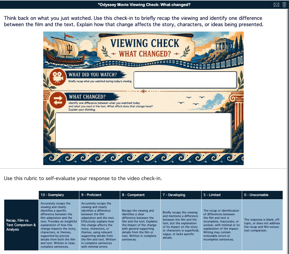 The Odyssey film viewing check comparing what changed from text to screen