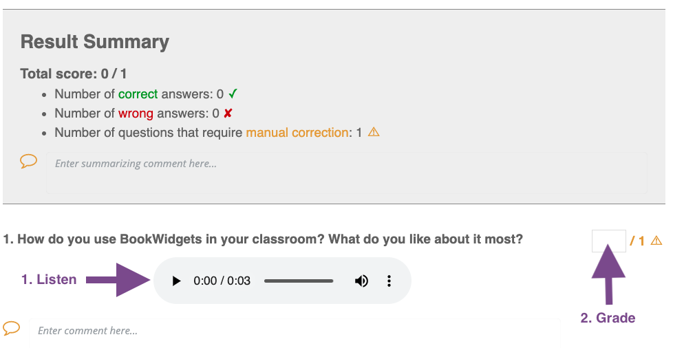 grading an audio question in BookWidgets