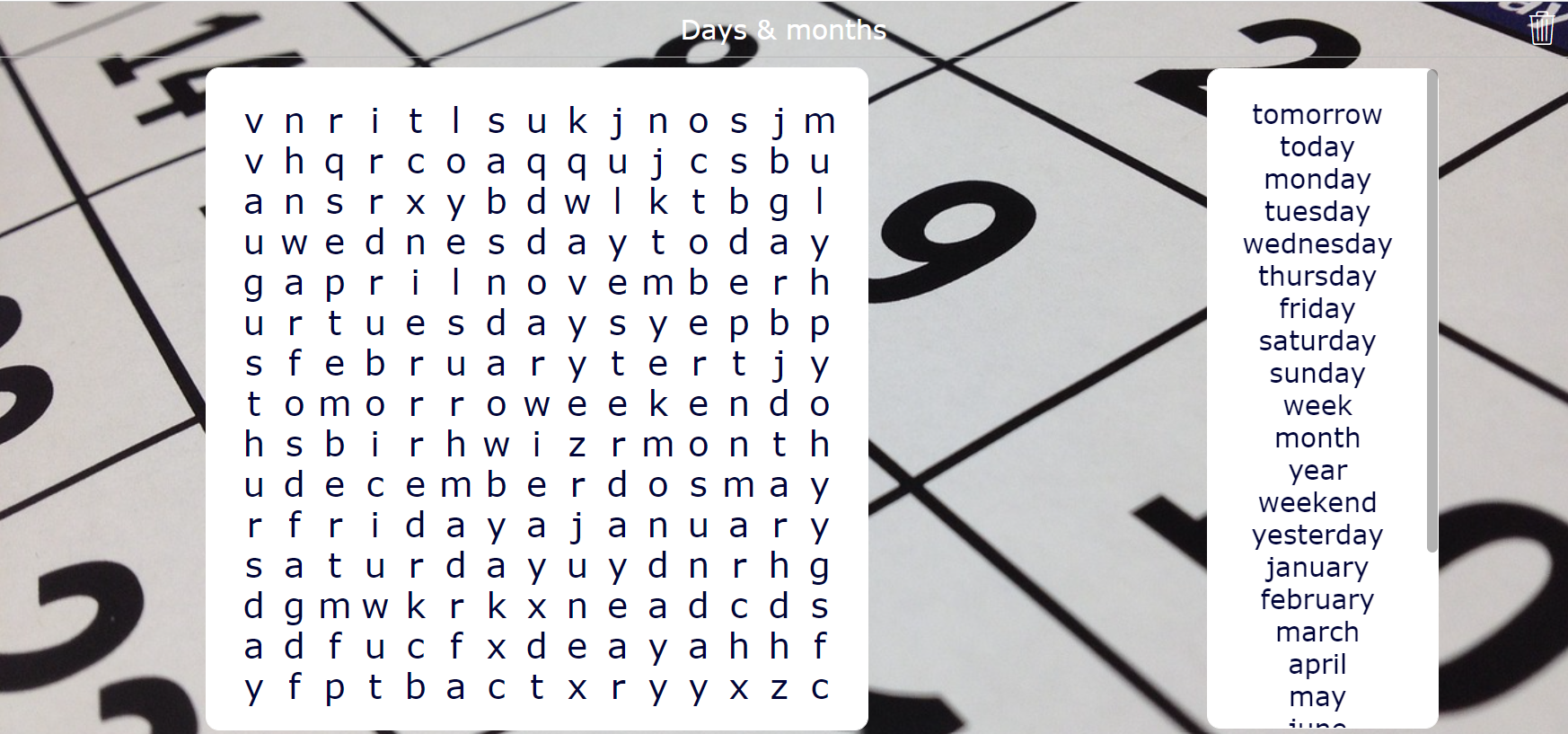 Language Word Search Puzzle - Days and months
