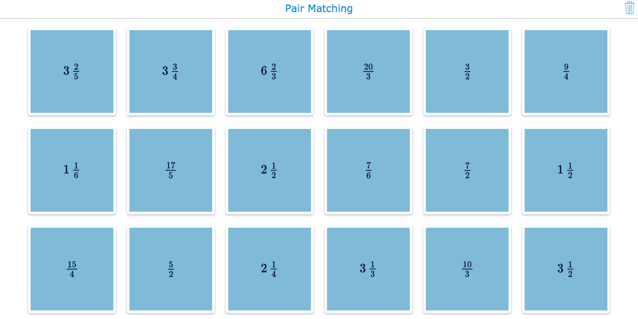 Fractions with the Pair Matching widget