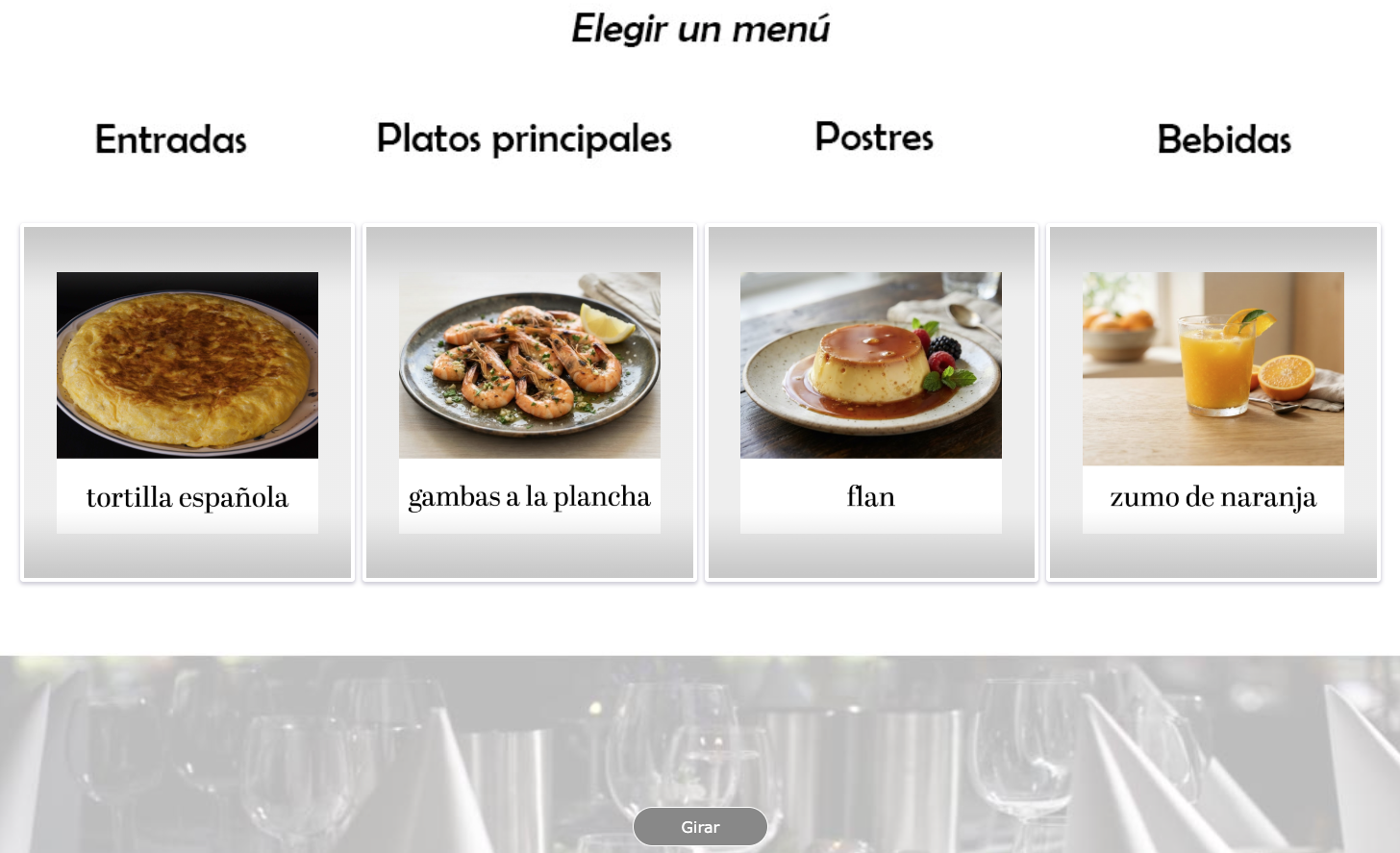 Randomness Widget to practice ordering in a Spanish restaurant.