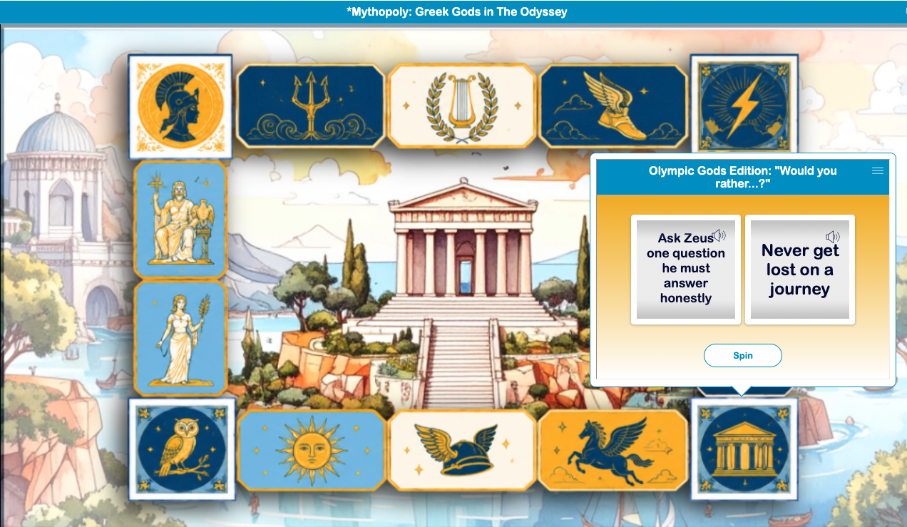 Greek Gods and Goddesses in The Odyssey Mythopoly Game