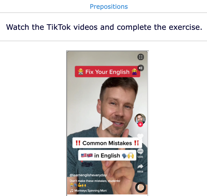 TikTok lesson idea - English ESL - Prepositions