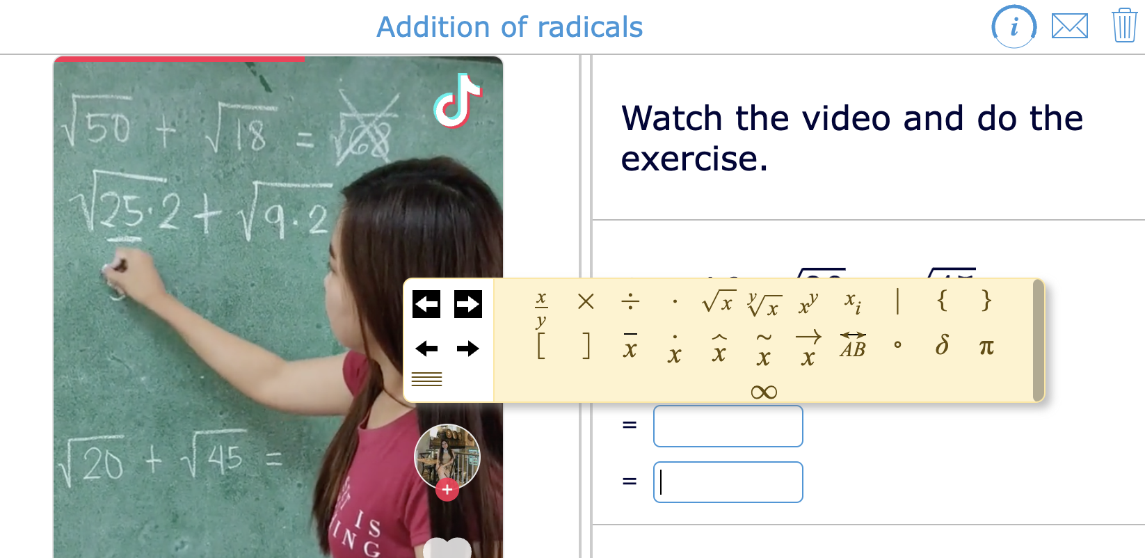 BookWidgets Accessibility Equations question