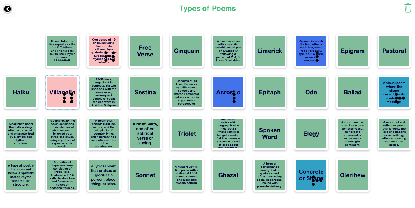 Pair Matching Types of Poems