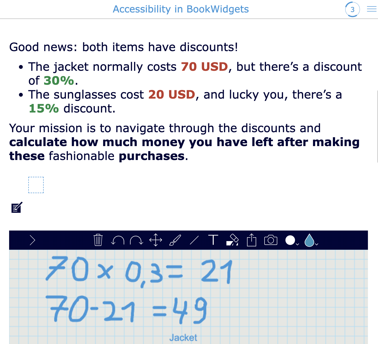 BookWidgets Accessibility Scratchpad example