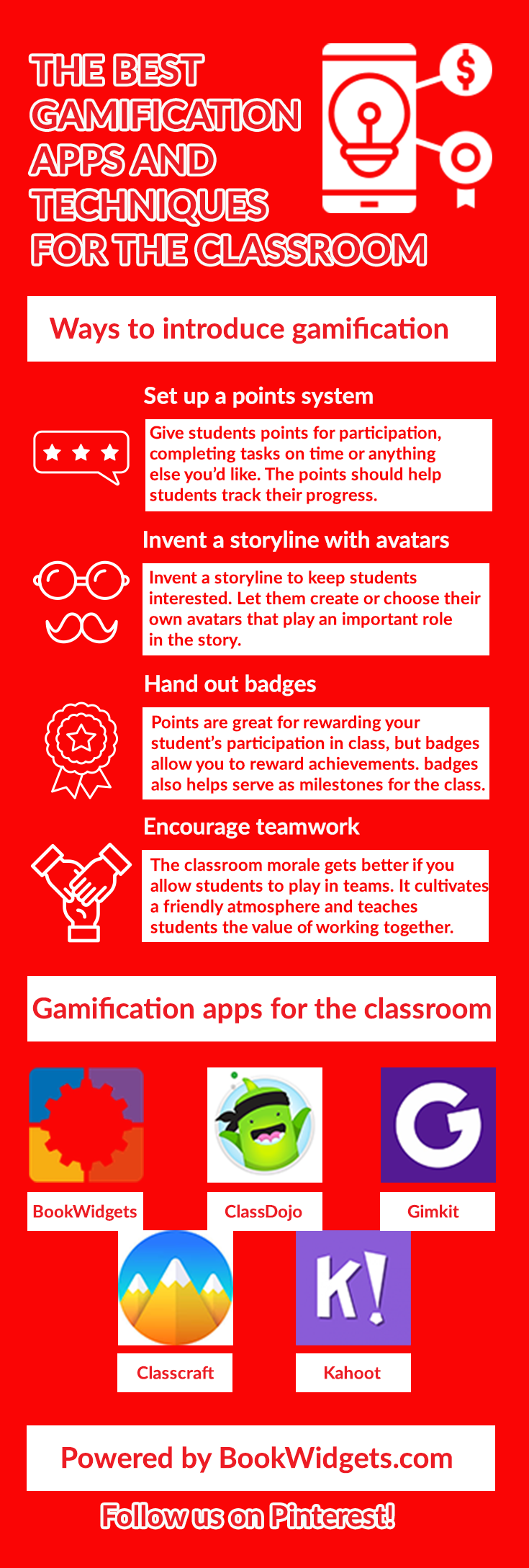 Gamification apps and techniques for education