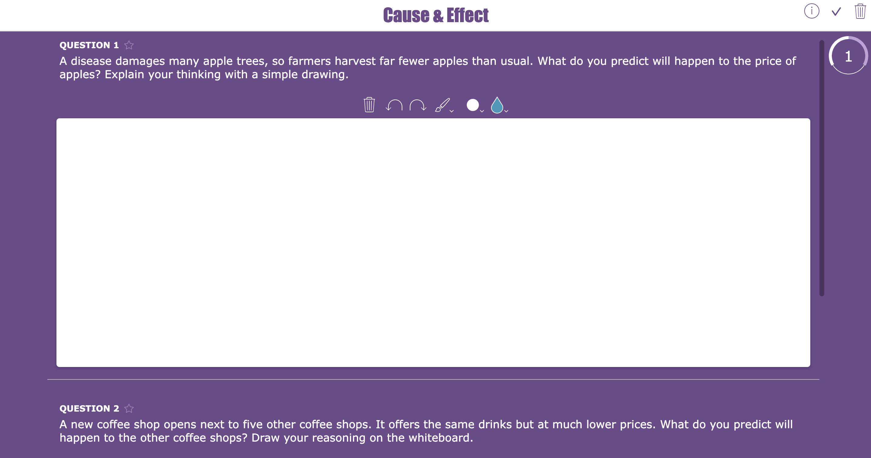 AEconomics cause-and-effect activity with randomized scenarios