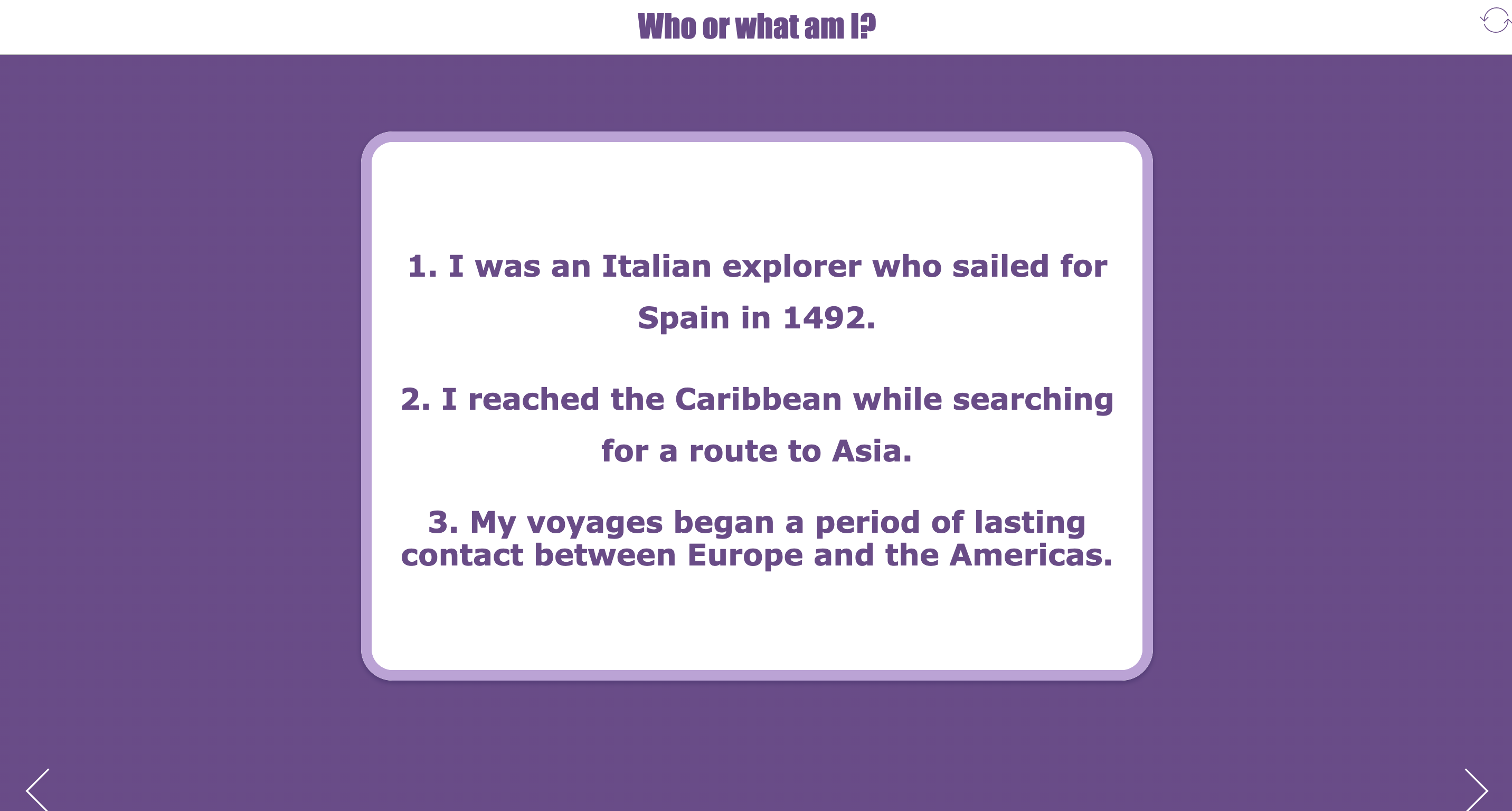 History identification activity about the discovery of America