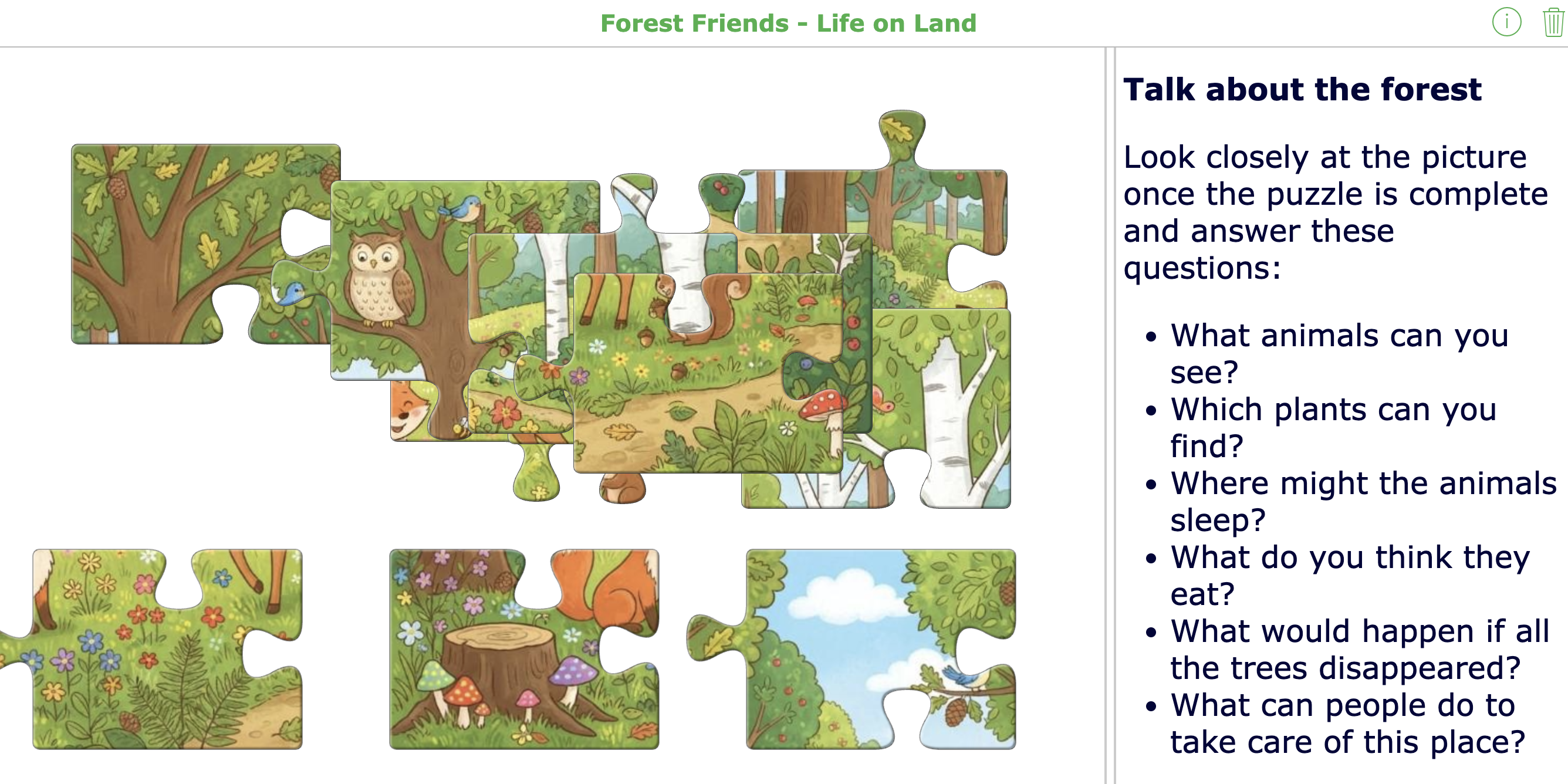  SDG 15 Conversation activity with this Forest Jigsaw Puzzle for Young Learners