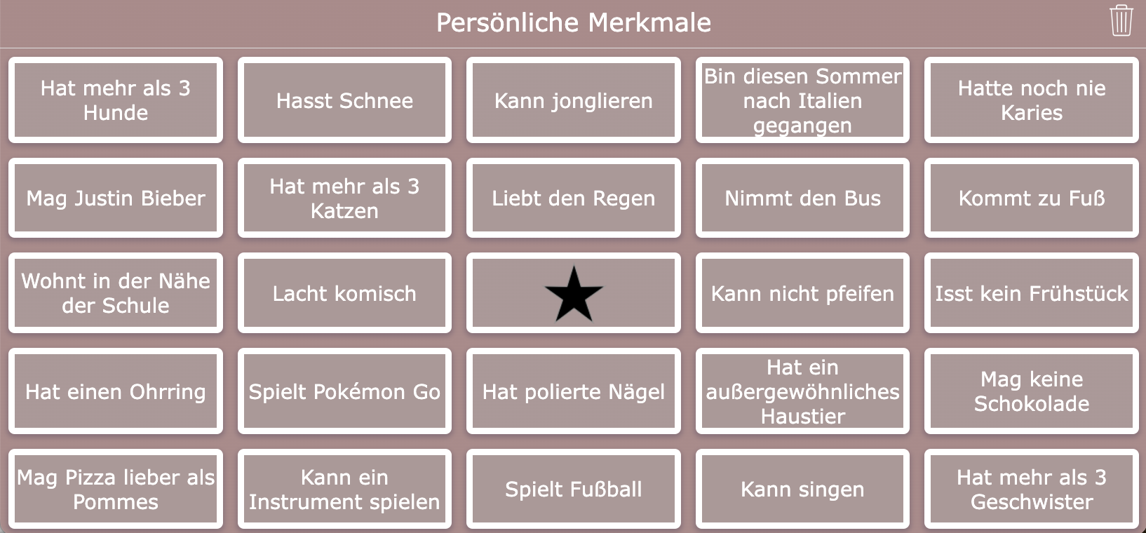 Persönliches Eigentums-Bingo