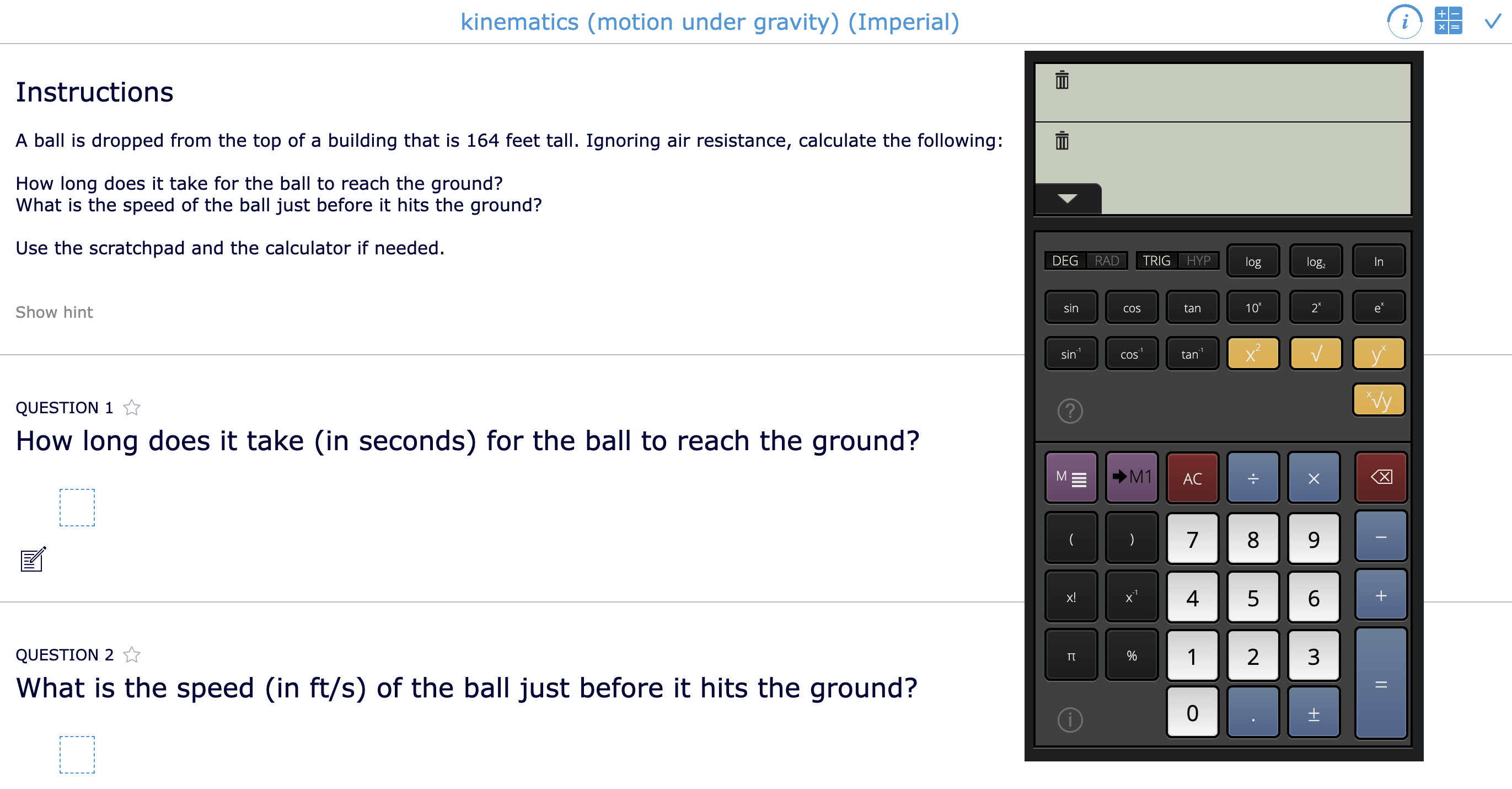 STEM physics digital activity - Kinematics motion under gravity