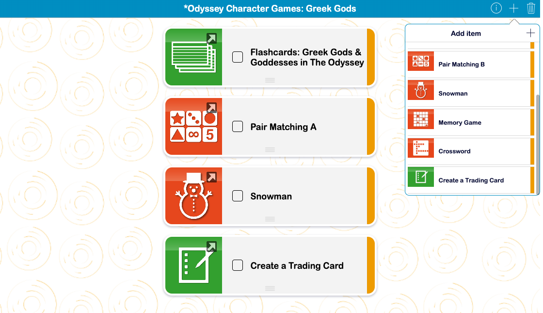 Greek Gods and Goddesses in The Odyssey Choice Board