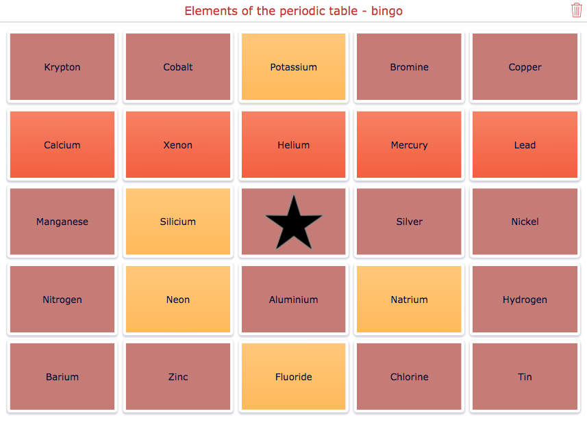 Chemistry bingo exercise periodic table with BookWidgets