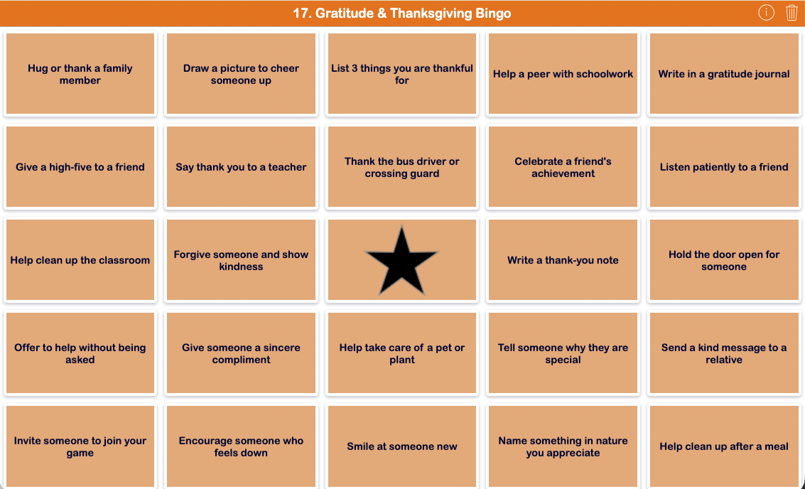 Gratitude and Thanksgiving Bingo