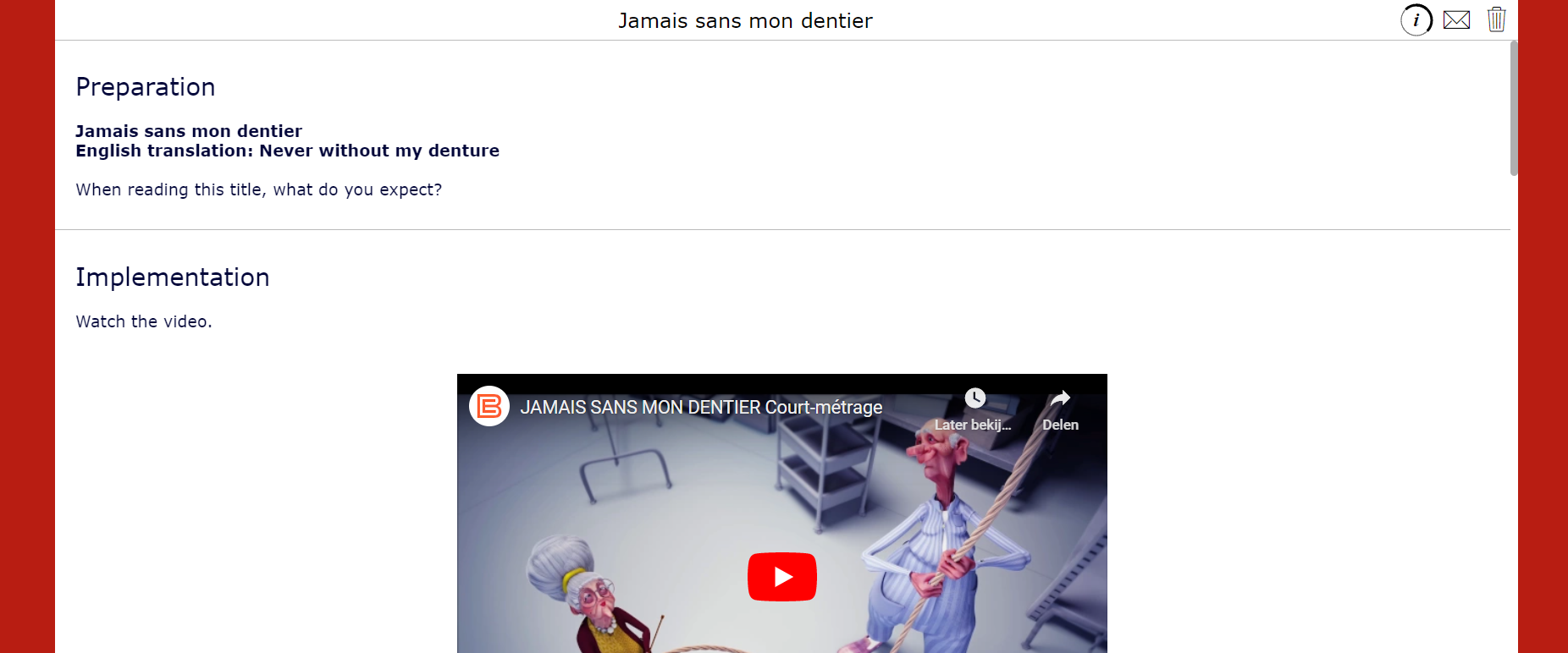 Short films - Jamais sans mon dentier