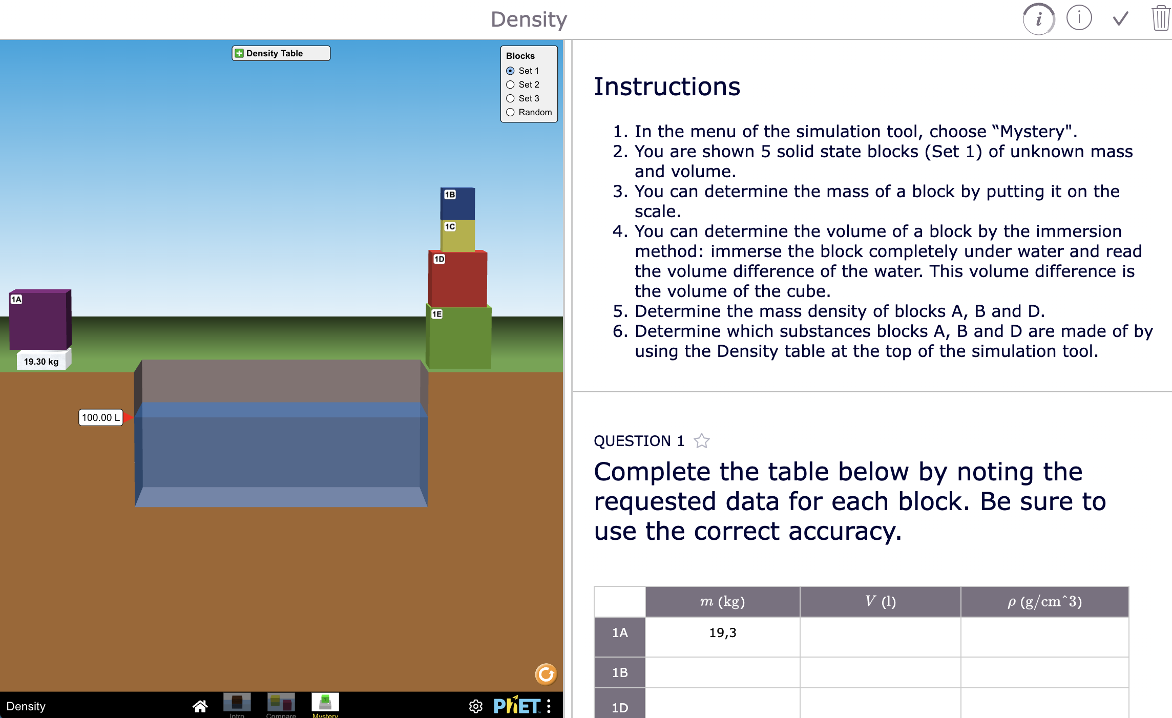 STEM physics digital activity - Measure density experiment