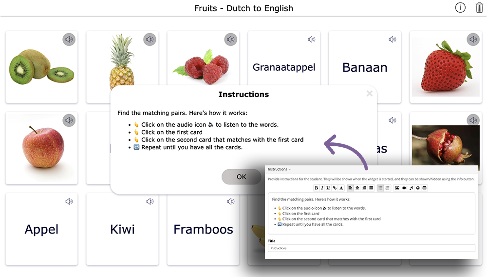 Instructions in digital activities BookWidgets