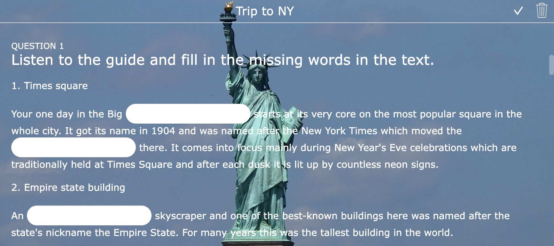 New York Field trip online exercise