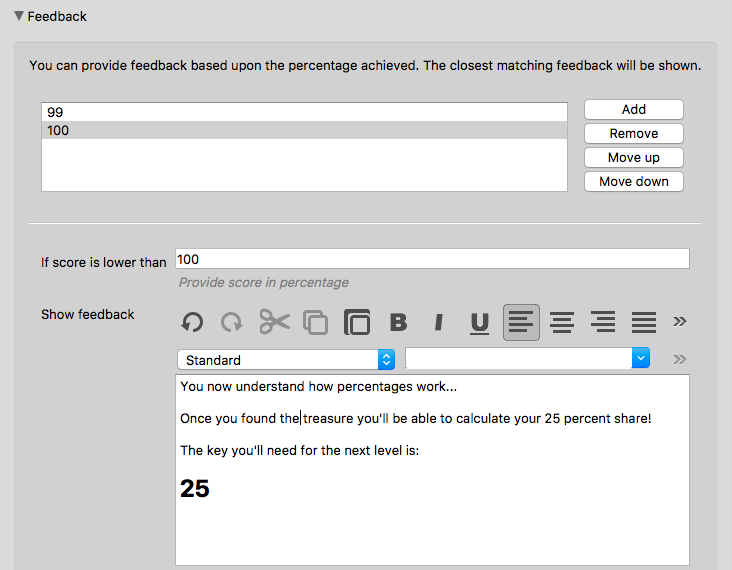 Quiz feedback configuration