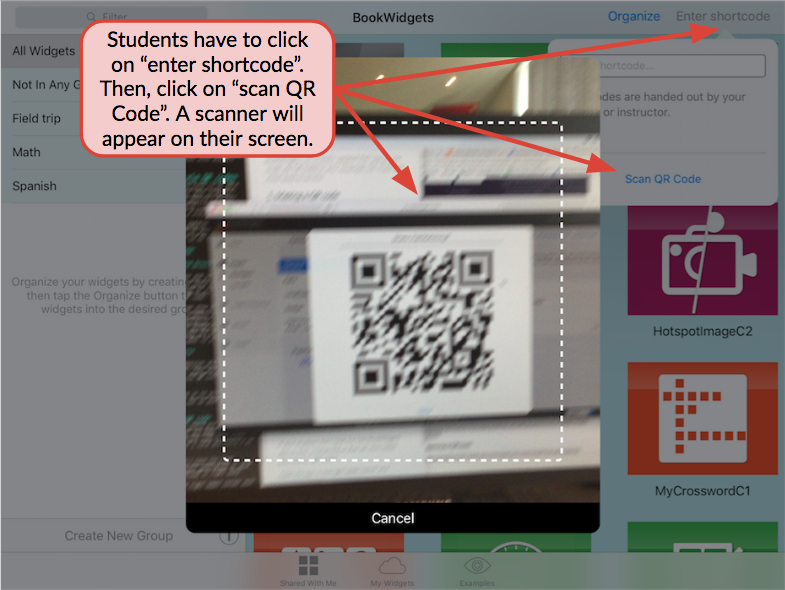 QR codes in BookWidgets