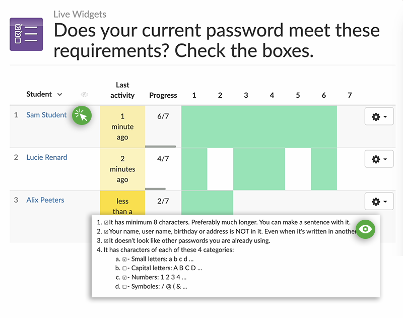 Checklist widget - Live widgets dashboard bookwidgets