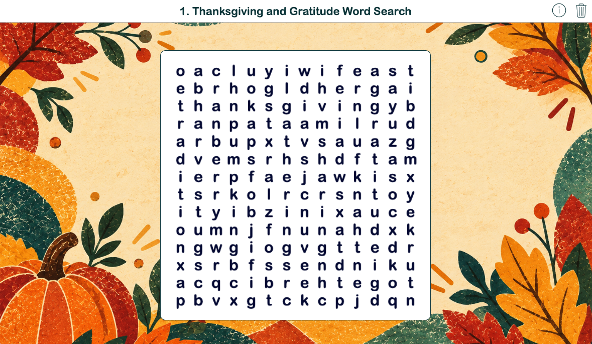Thanksgiving and Gratitude Word Search