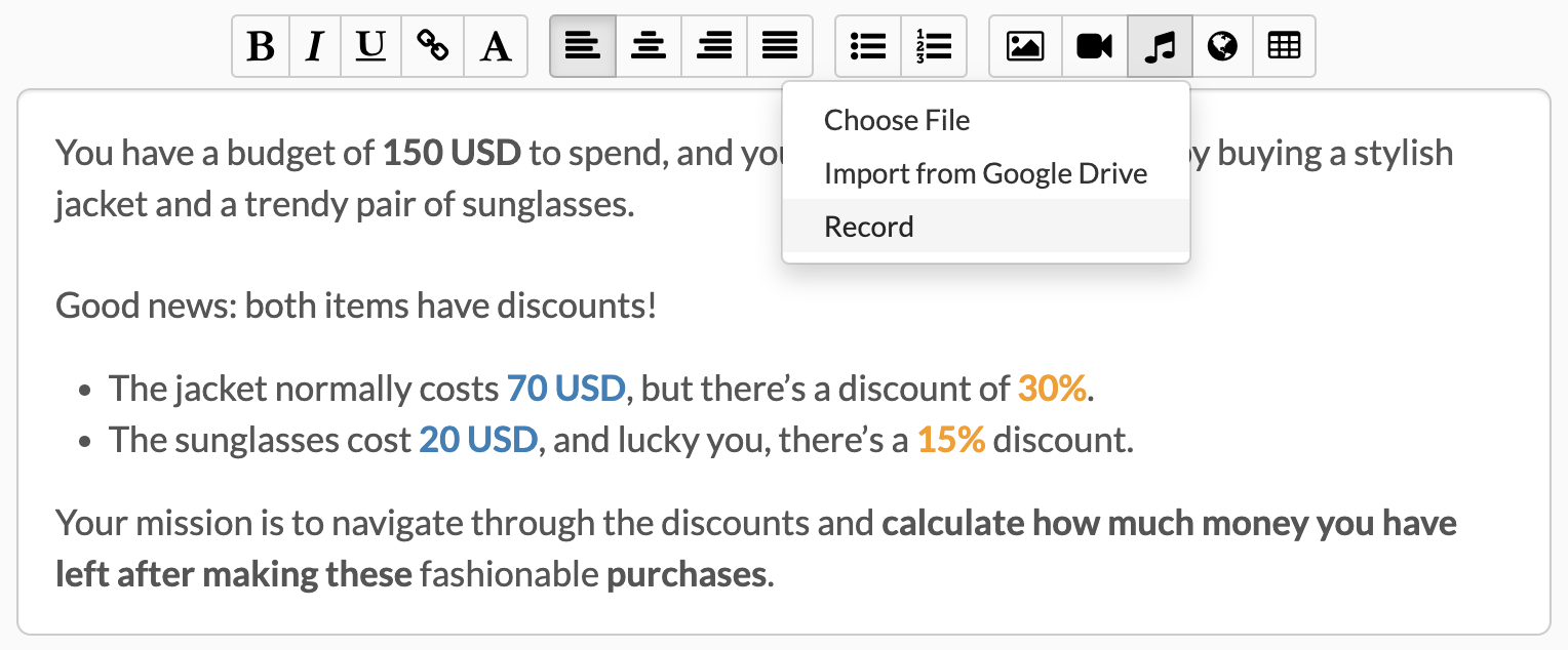 BookWidgets Accessibility instructions with Audio