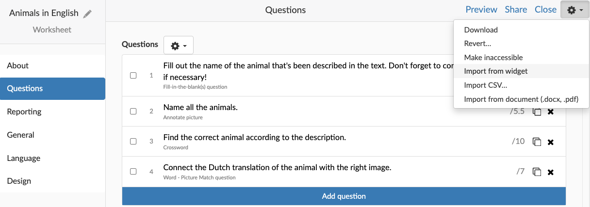 Differentiate with bookwidgets - import feature