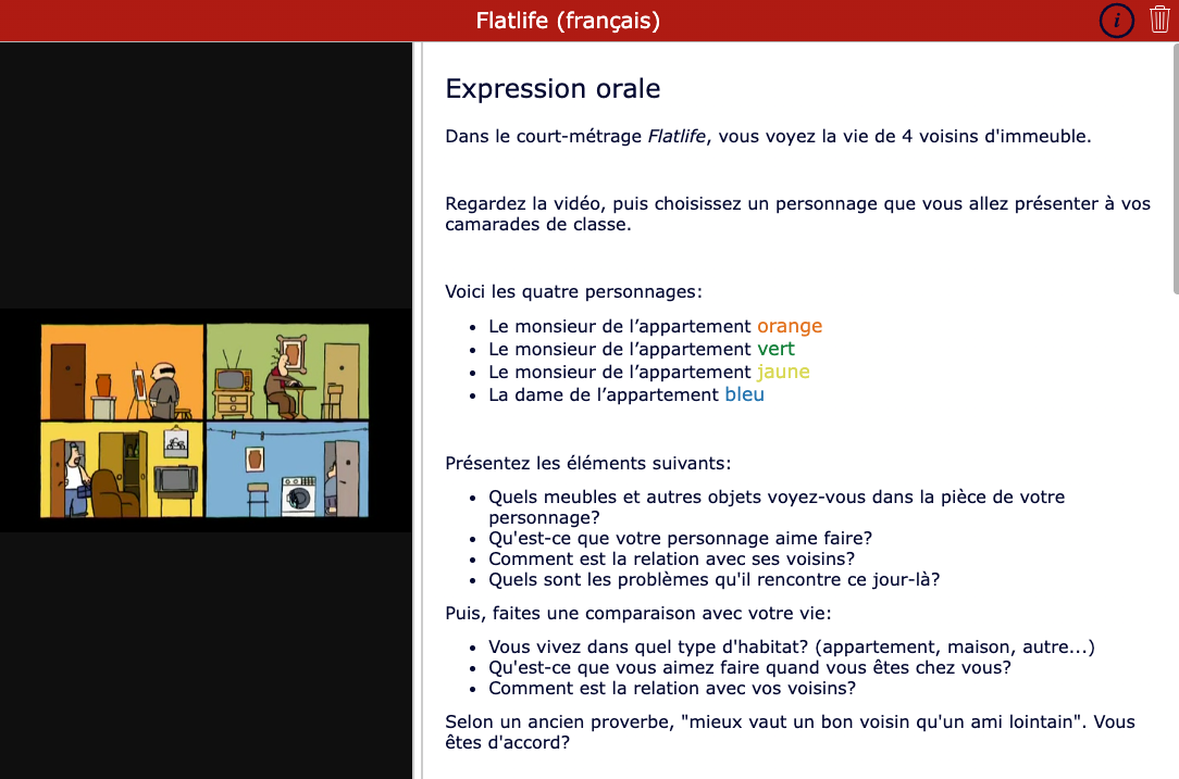 Courts métrages - Flatlife - activité d'expression orale