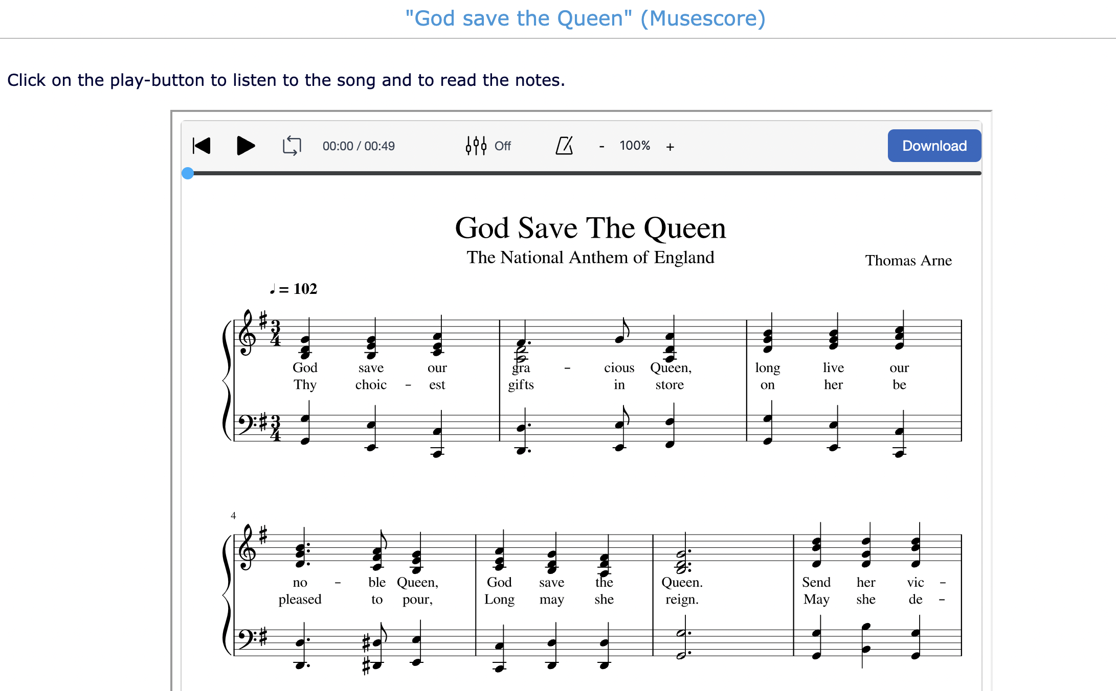 Musescore lesson idea - ESL - God save the queen