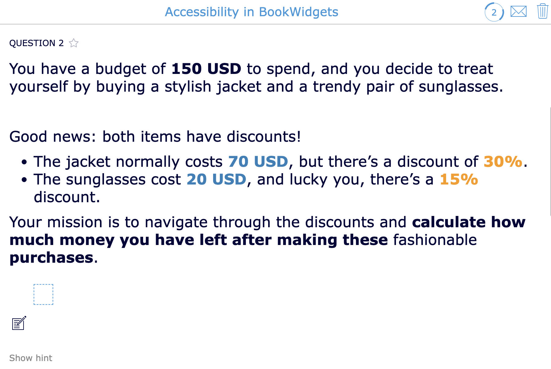 BookWidgets Accessibility instructions with Layout