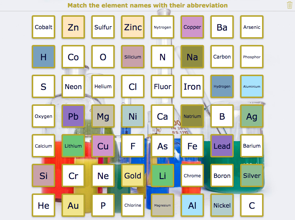 Chemistry Pair matching exercise periodic table