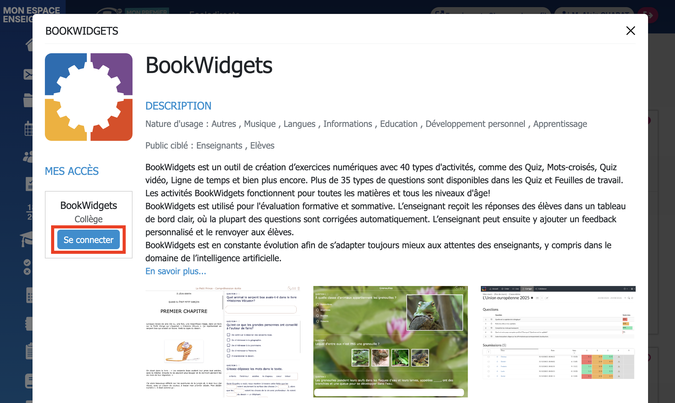 BookWidgets dans EcoleDirecte