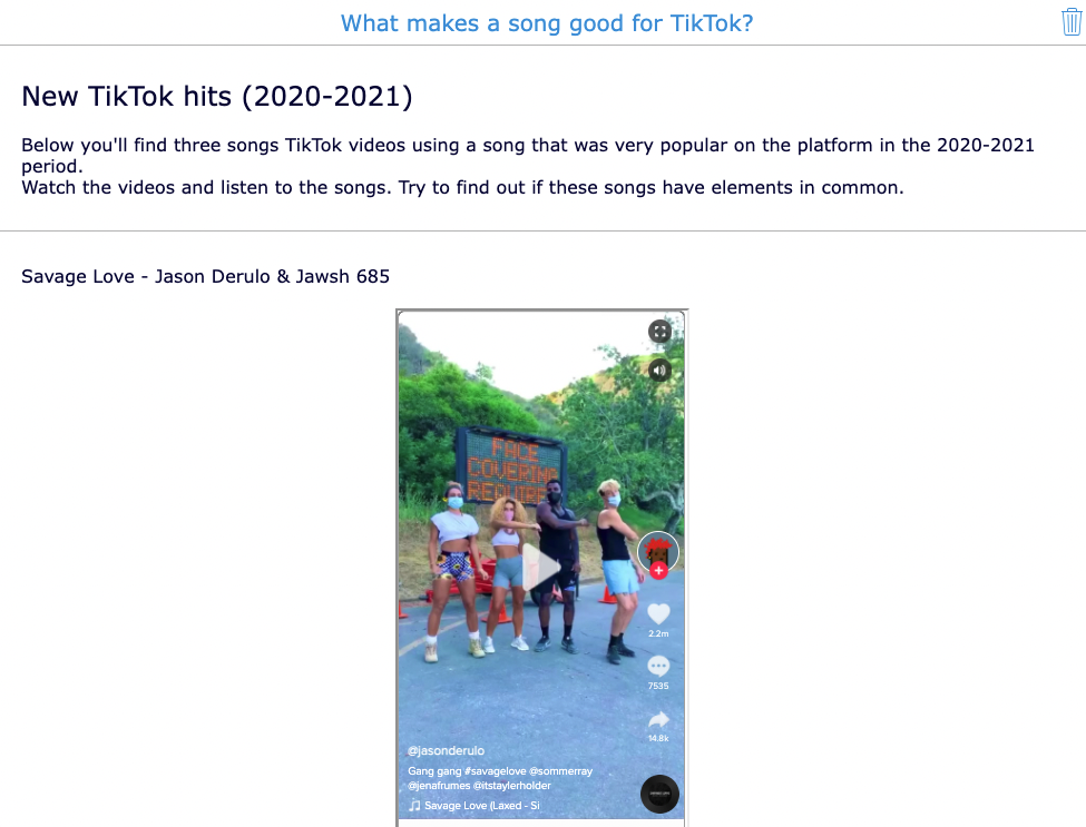 TikTok lesson idea - Music - TikTok songs