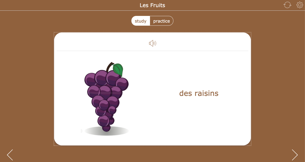 Teaching fruits in french - flashcards