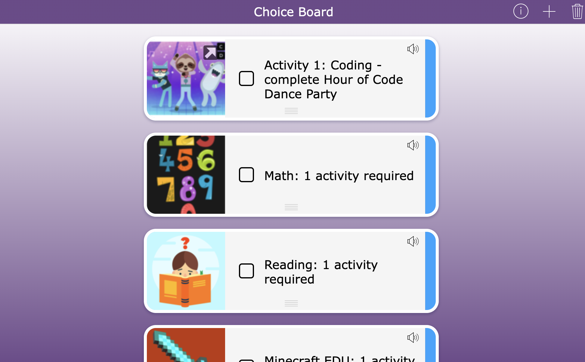 Planner example BookWidgets