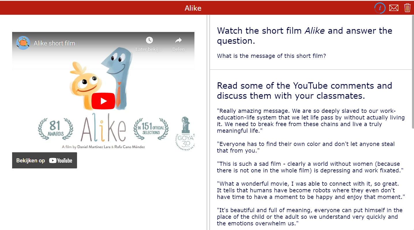 Short film - Alike - Youtube comments lesson activity