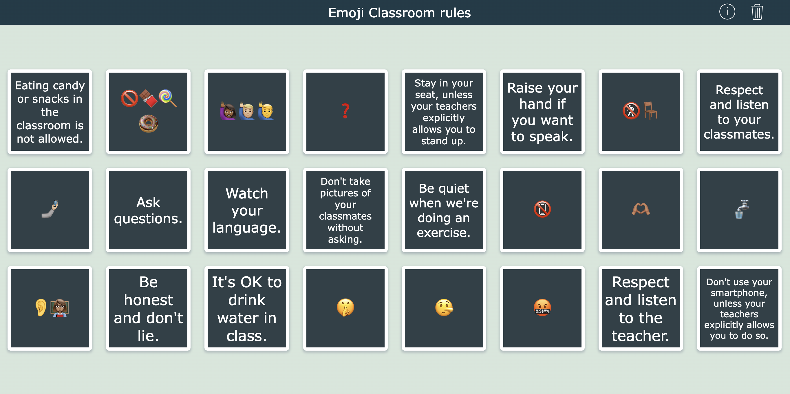 Classroom rules pair matching kindergarten activity