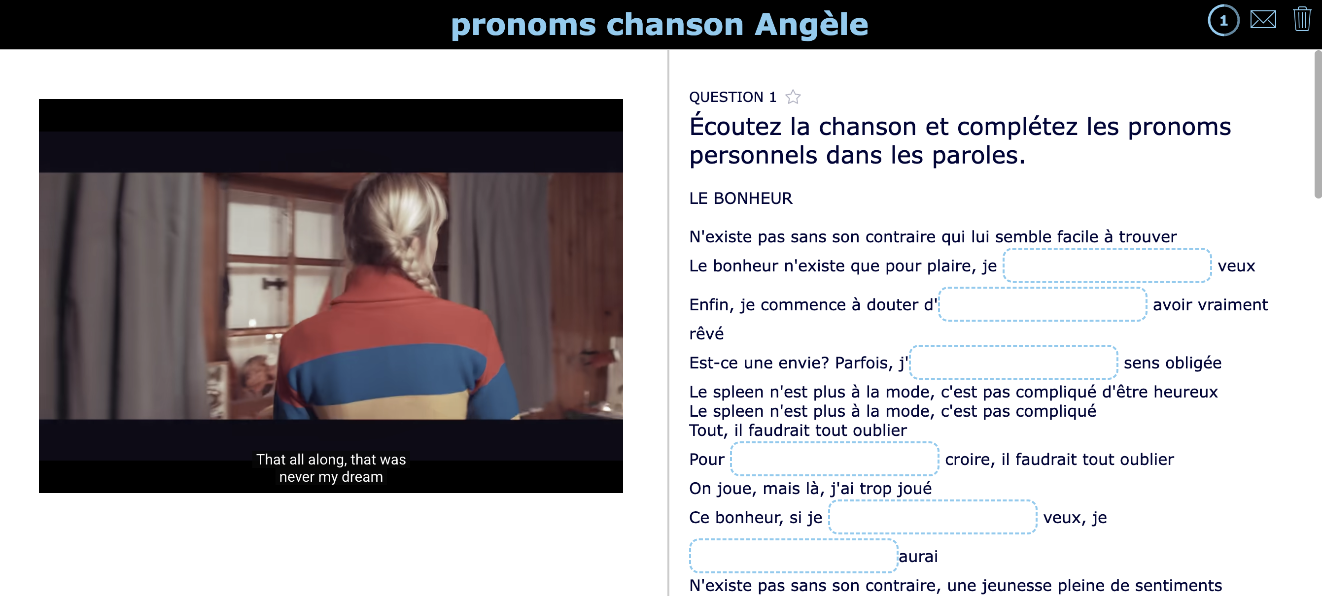 French FLE lesson idea - french songs grammar