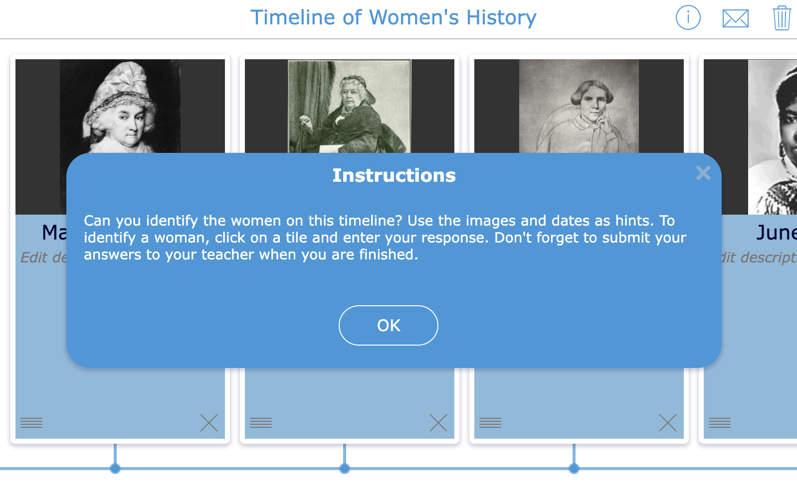 BookWidgets Accessibility instructions in Timeline