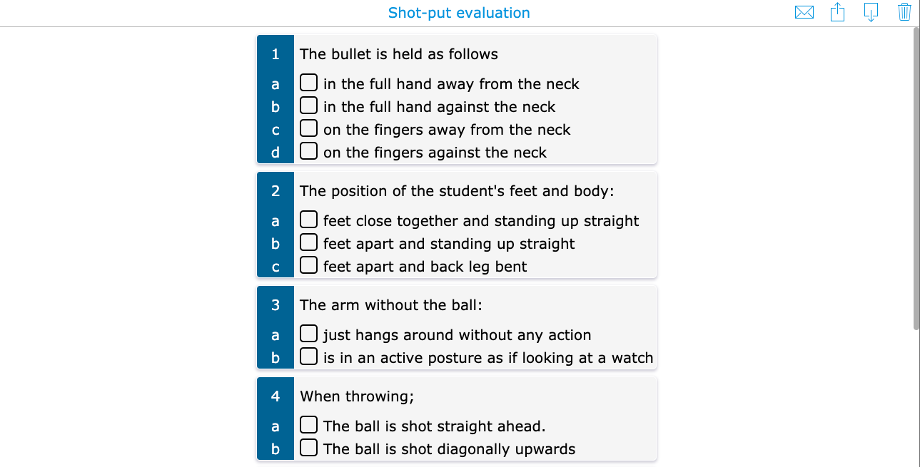 PE lesson evaluation checklist shotput