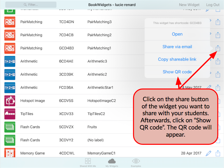 QR codes in BookWidgets