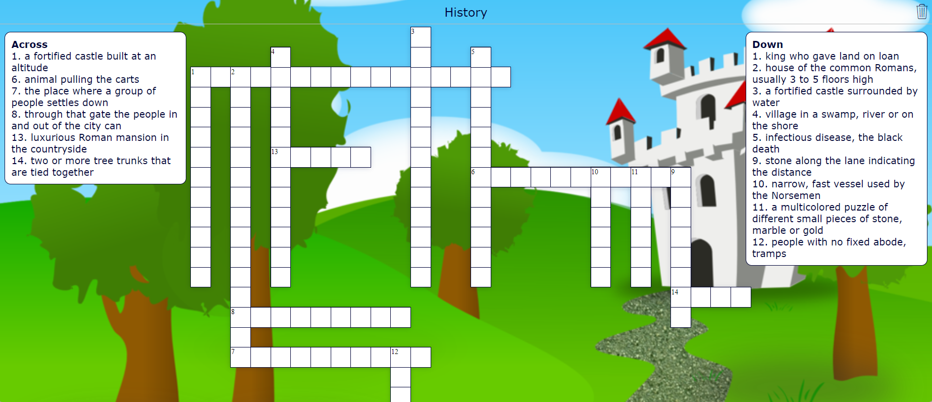 Crossword: Castles (upper elem)