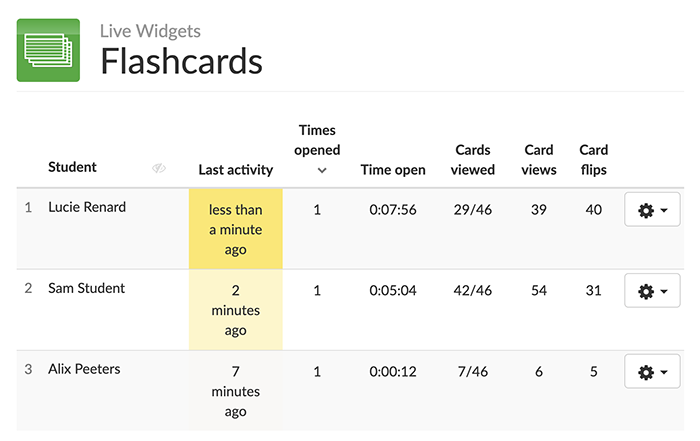 Flashcards widget - Live widgets dashboard bookwidgets
