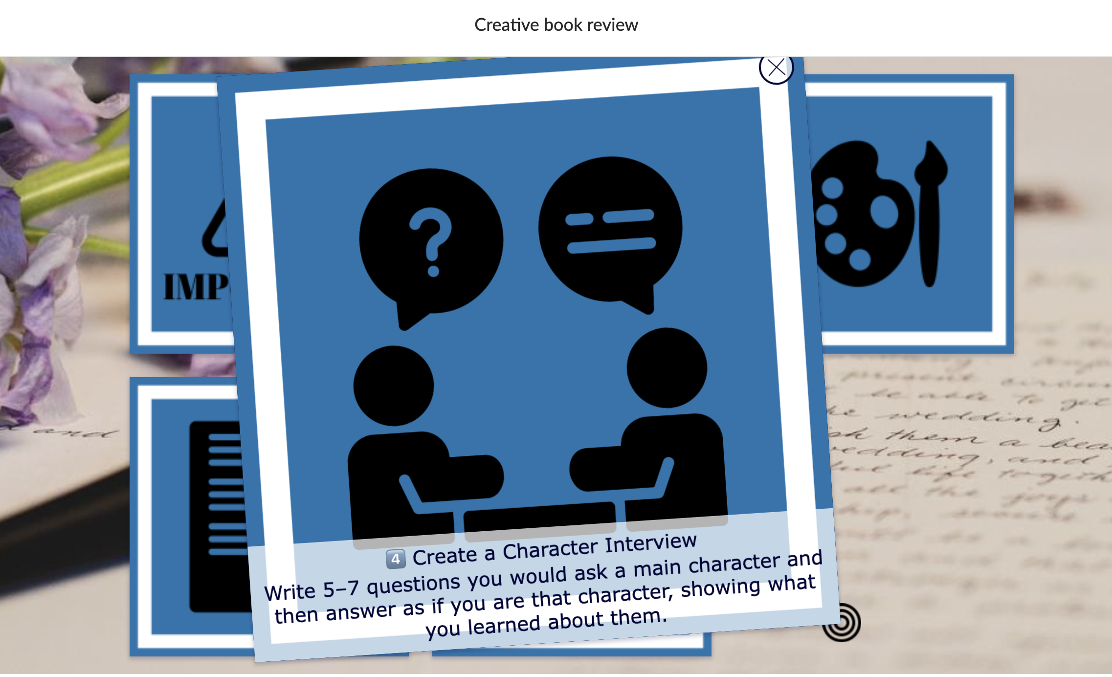 Interactive book report template using TipTiles for student project instructions and digital storytelling
