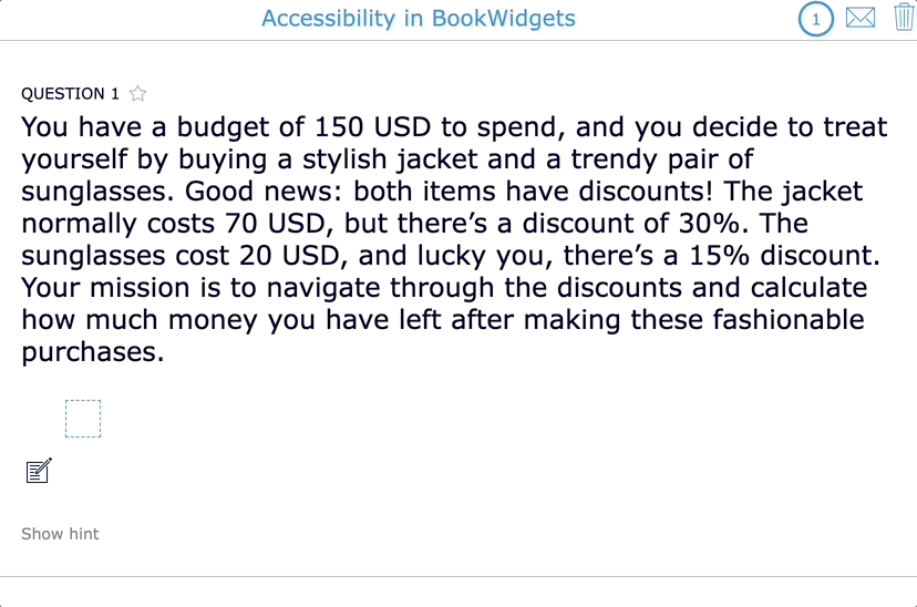 BookWidgets Accessibility instructions hint