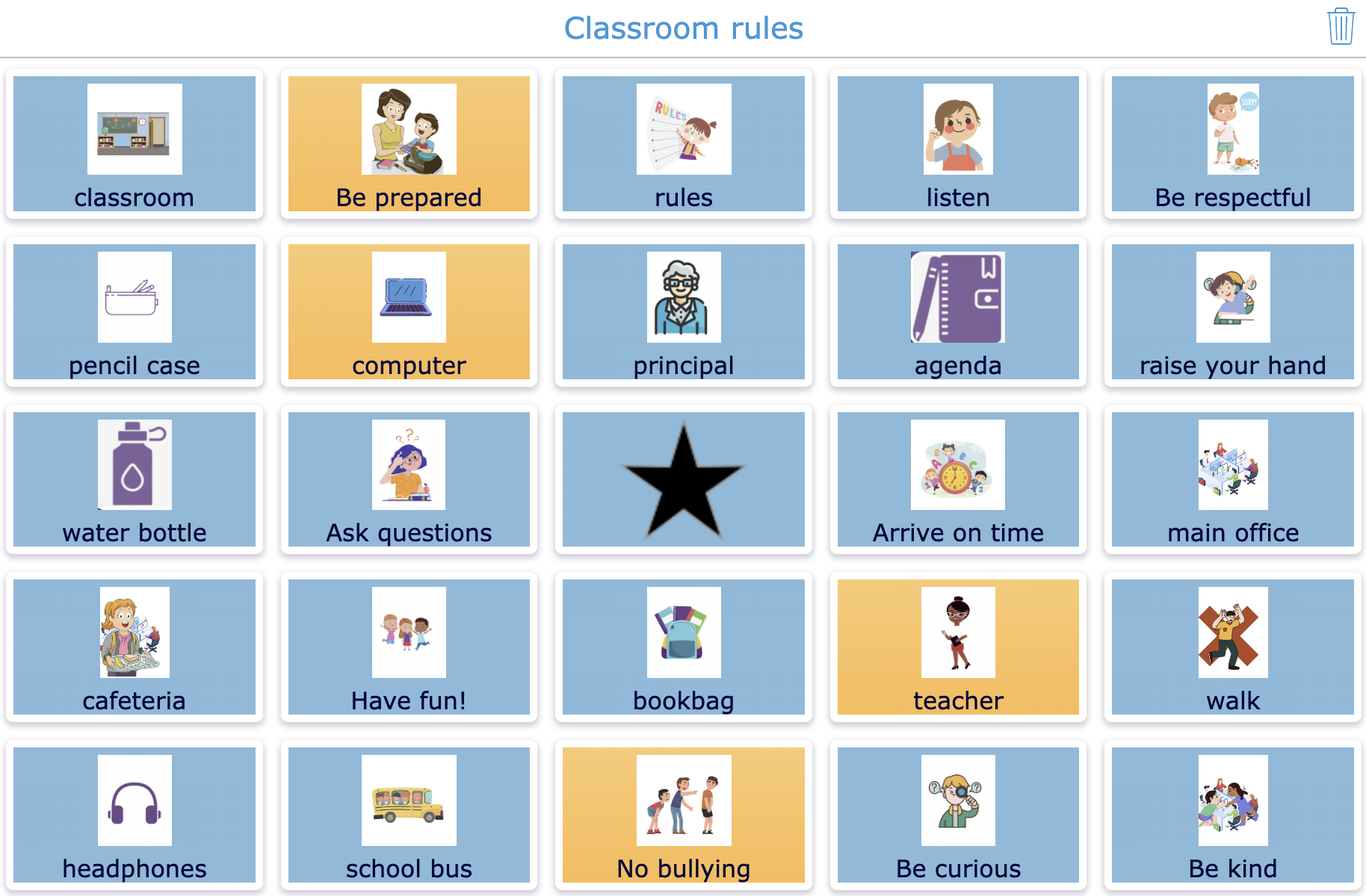 Bookwidgets classroom rules bingo